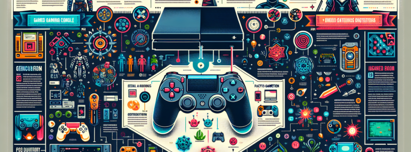Create a detailed and vibrant infographic showcasing the key features of a generic gaming console, inspired by the modern aesthetics of the video gaming industry. Include elements such as illustrated depictions of the gaming device itself, a controller, plus representations of generic video games in various styles from fantasy to science fiction – all represented in a visually engaging format. Furthermore, visualize practical gaming tips and strategies in a way that is clear, concise, and easily digestible to viewers.